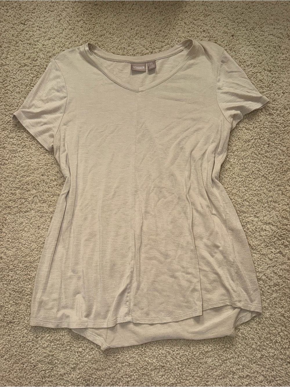 Chico's Short Sleeve V-Neck Top in Beige Size 0